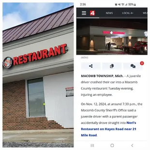 SO SAD...Restaurant Closed Up Now Due To SUV Crash on November 12, 2024.
