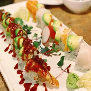 Dragon Roll (left) and Rainbow Roll (right)  Perfect combination