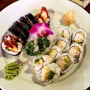 Orchid plated lunch special. TR1. California Roll and TR9. Shrimp Tempura Roll. Loved it!