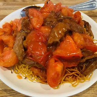 Tomato Beef Pan Fried Noodles
