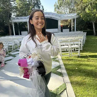 Rehearsal and view of sitting area and walkway for the ceremony