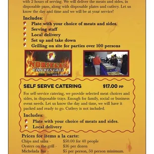 Catering menu, pick the option that's best for your party needs and give us a call !