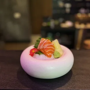 a sushi dish on a table