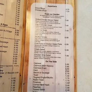 menu and prices
