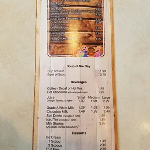 the menu for the restaurant