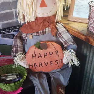 a scare with a happy harvest sign