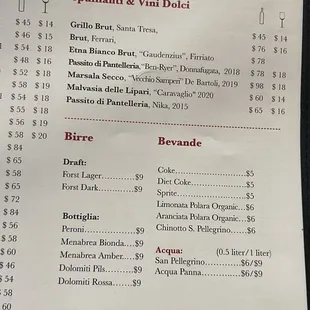 Wine menu