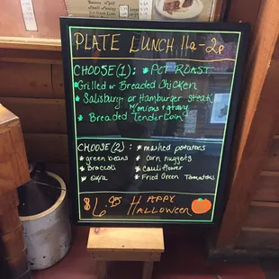 Plate lunch options change regularly.