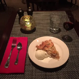 Warm apple pie a la mode and a tawny port.