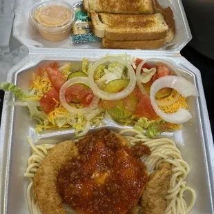 Chicken parmesan side salad and garlic toast