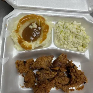 Chicken livers mashed potatoes and gravy,slaw