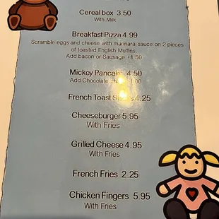 Kids menu