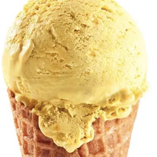 Mango Ice Cream on a Waffle Cone (Creamy Fruity Smooth).