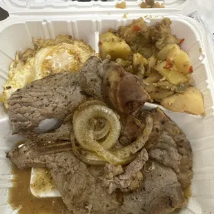 T-bone steak and eggs