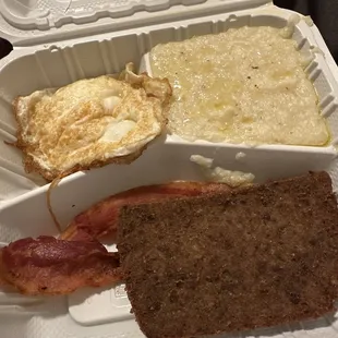 NORMA'S PLATTER with grits ,scrapple, eggs over medium with extra BACON (2 PCS)