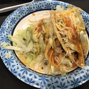 Wifeys crunchy beef and chicken tacos. Beats heck out of Taco Bell, or anyone else around here. Perfectly functional. (Good!)