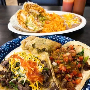 Fish burrito, chicharrones taco, carne asada taco, and jalapeño cheddar tamale !