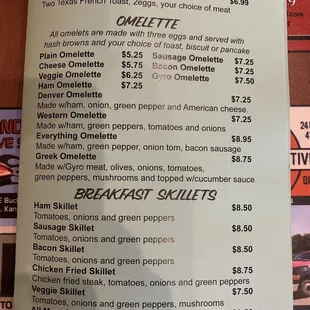 Menu - Breakfast items