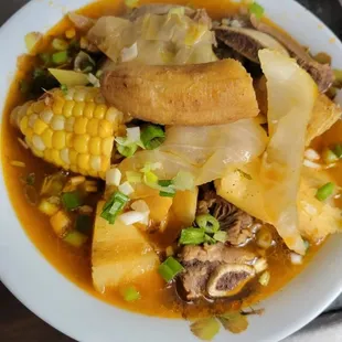 Sopa de Res: Beef rib soup served with a side of rice &amp; corn tortillas