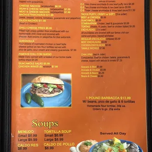 Appetizers, A la Carte &amp; Soups menu selections.