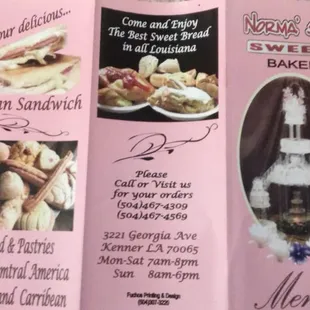 the menu for the restaurant