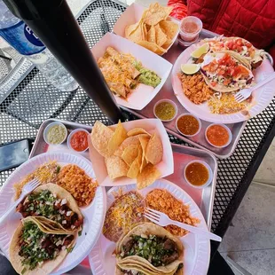 Al pastor, Asada &amp; Fish Tacos, Chicken taquitos.