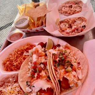 Fish taco plate and mahi mahi burrito