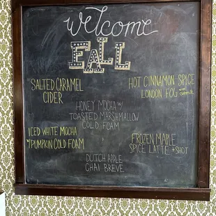 a menu on a chalkboard