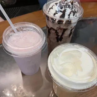 Frosted lemonade with blackberry, iced America with almond and coconut cold foam.