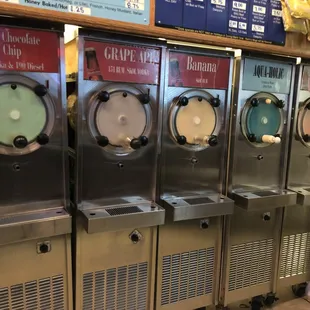 a row of ice cream machines