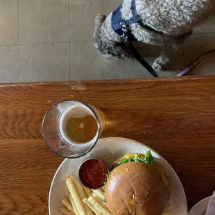 Cheeseburger for hooman. Beef bowl for pup.