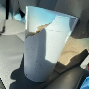 Burst styrofoam cup!