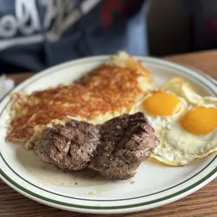 Breakfast filet mignon with eggs