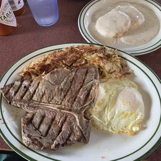 3/4 LB. T-BONE STEAK & EGGS