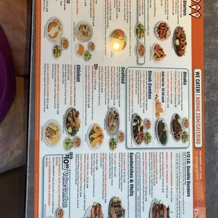 a menu for a variety of dishes