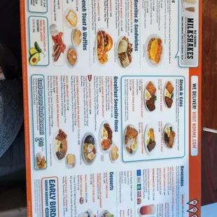 a menu for a variety of foods