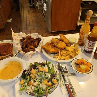 a variety of food items on a table