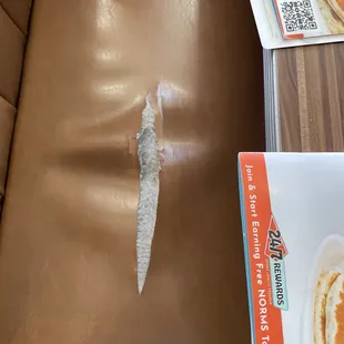 a knife stuck in a pancake