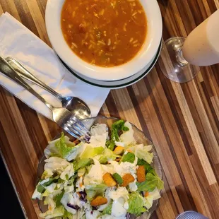 Gumbo and side salad with the fried shrimp plate