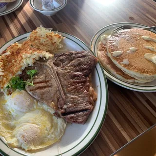 3/4 LB. T-BONE STEAK & EGGS