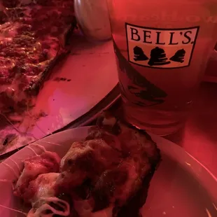 House special Detroit style pizza with bells two hearted.