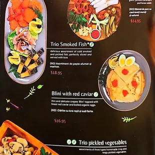 Cold appetizers menu