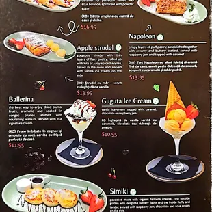 Desserts menu (delicious dessert options)