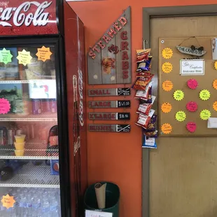 Pic of seafood specials &amp; homemade salads in frig