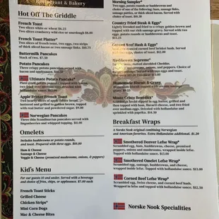 Breakfast menu