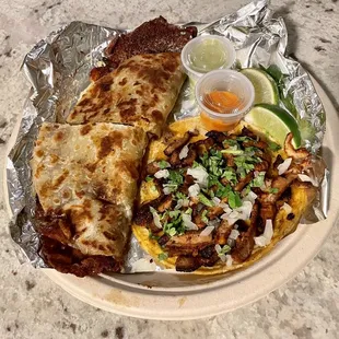 Dorado quesadilla and taco al pastor