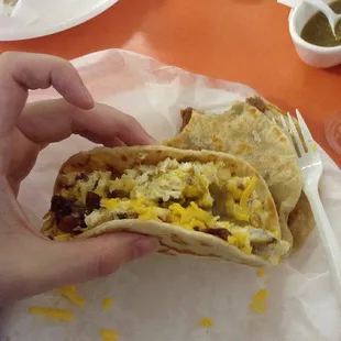 Bacon, egg and cheese taco! This picture does not do it justice. Absolutely delicious!