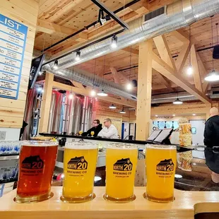 a row of beer glasses