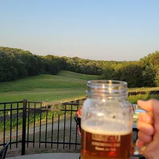 a person holding a glass of beer