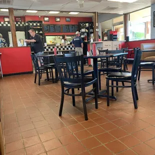 tables and chairs in a restaurant